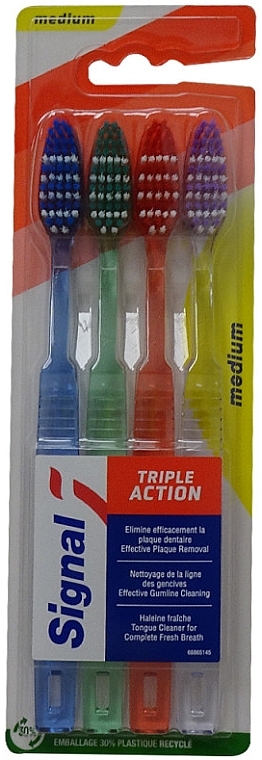 Набор зубных щеток, средние, 4 шт. - Signal Triple Action — фото N1