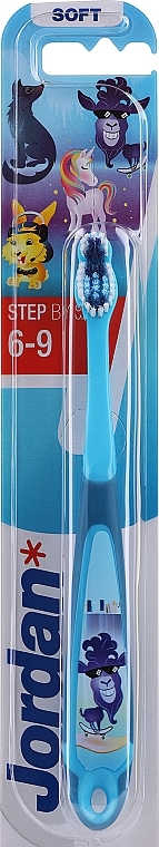 Детская зубная щетка Step 3 (6-9) мягкая, голубая - Jordan — фото N1