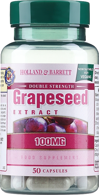 Харчова добавка "Екстракт виноградної кісточки" - Holland & Barrett Grapeseed Extract 100mg — фото N1