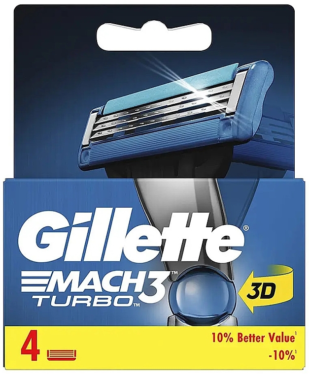 Сменные кассеты для бритья, 4 шт. - Gillette Mach 3 Turbo 3D — фото N1