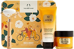 Духи, Парфюмерия, косметика Набор - The Body Shop Rich&Bright Oils of Life Skincare Gift (cr/80ml + gel/100ml + roller/1pcs)