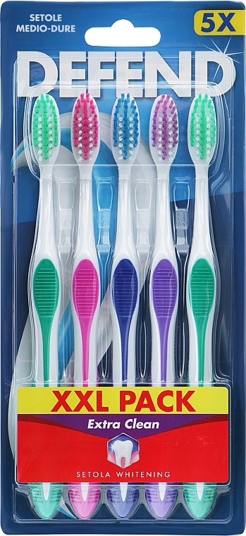 Зубные щетки, разноцветные, 5 шт. - Defend Whitening XXL Toothbrush — фото N1