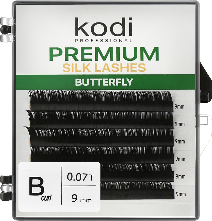 Накладні вії Butterfly Green B 0.07 (6 рядів: 9 мм) - Kodi Professional — фото N1