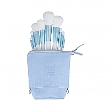Парфумерія, косметика Набір з 9 пензлів для макіяжу + сумка, блакитний - ILU Basic Mu White Makeup Brush Set