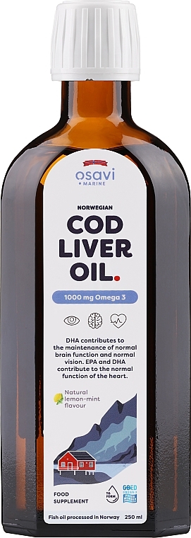 Пищевая добавка в виде масла печени трески с цитрусово-мятным ароматом - Osavi Cod Liver Oil 1000 Mg Omega 3 — фото N1