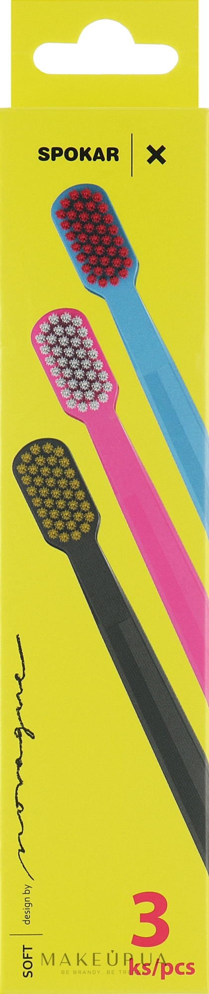 Набір зубних щіток "X", м'яких, блакитна + рожева + чорна - Spokar X Supersoft — фото 3шт