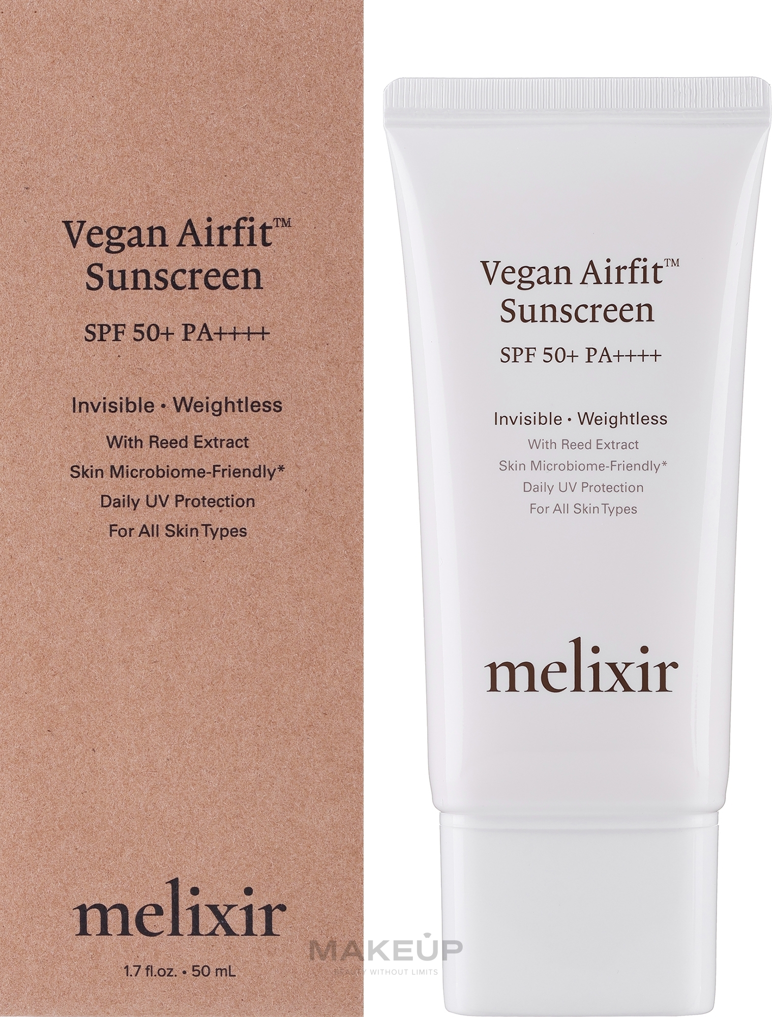 Веганский солнцезащитный крем Airfit с экстрактом капусты SPF50+ - Melixir Kale Extracts Vegan Airfit Sunscreen SPF50+ PA++++ — фото 50ml