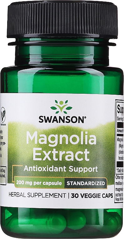 Дієтична добавка "Екстракт Магнолії" 200 мг, 30 шт. - Swanson Magnolia Extract — фото N1