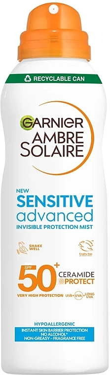 Сонцезахисний спрей для обличчя - Garnier Ambre Solaire Sensitive Advanced Face Mist SPF50+ — фото N1