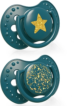 Пустушка силіконова динамічна 18+ місяців "Stardust", зелена, 2 штуки - Lovi — фото N1
