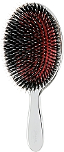 Расческа для волос с натуральной щетиной большая, 23M, серебряная - Janeke Silver Hairbrush  — фото N1