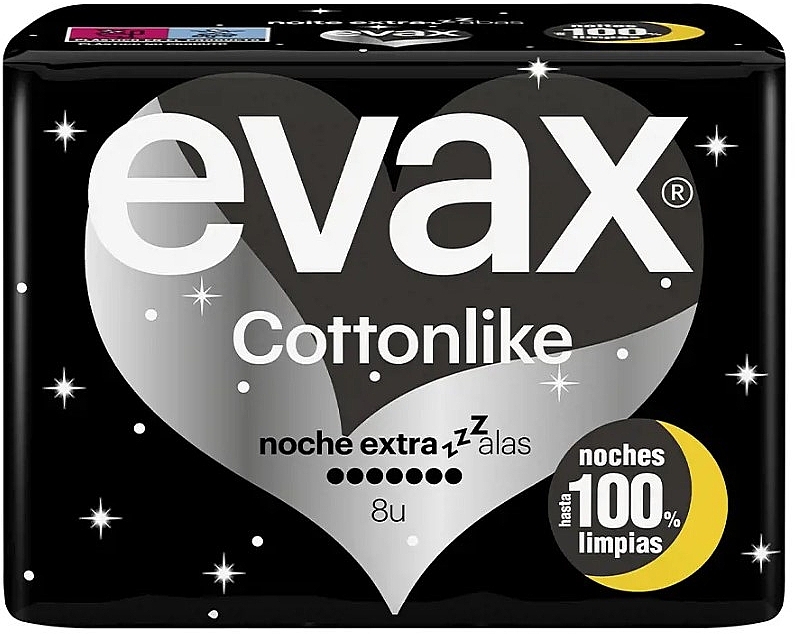Гігієнічні прокладки з крильцями, нічні, 8 шт. - Evax Cottonlike Night — фото N1