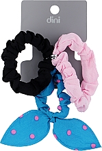 Парфумерія, косметика Резинки для волосся "Метелик", AT-14, чорна+рожева+синя в горошок - Dini Every Day
