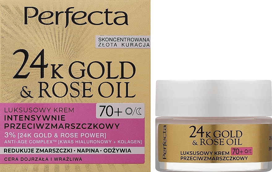 Крем для обличчя від зморщок - Perfecta 24k Gold & Rose Oil Anti-Wrincle Cream 70+ — фото N1