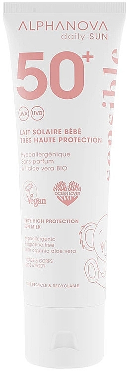 Сонцезахисне молочко для обличчя й тіла - Alphanova Baby Very High Protection Sun Milk SPF50+ — фото N1