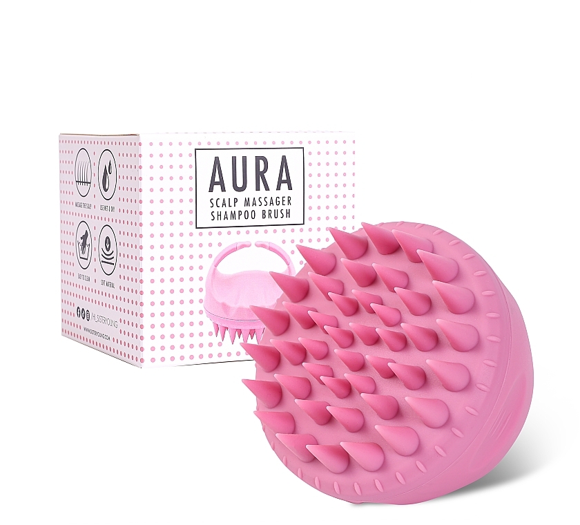 Щетка для шампуня и массажер кожи головы, розовая - Sister Young Aura Scalp Massager Shampoo Brush — фото N3