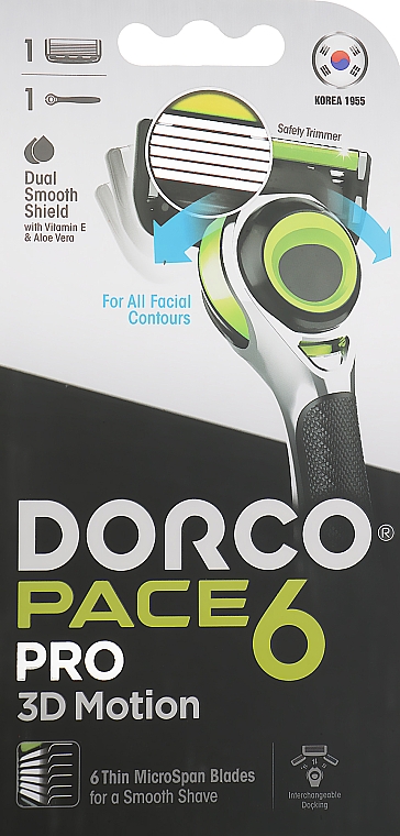 Бритва для мужчин, 6 лезвий - Dorco Pace 6 PRO 3D Motion