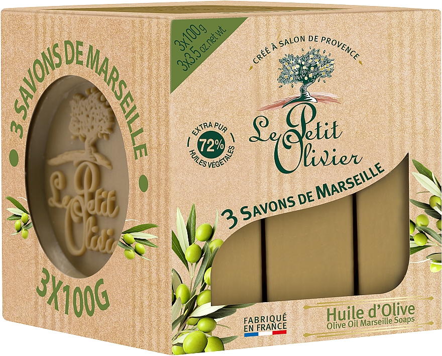 3 традиційних мила Оливкове масло- Le Petit Olivier 3 traditional Marseille soaps Olive oil — фото N2