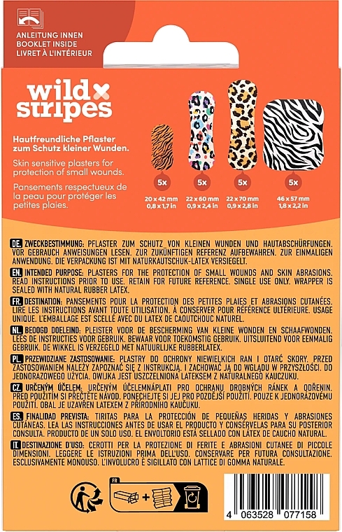 Набор пластырей, 20 шт. - Wild Stripes Plasters Classic Sensitive Animal — фото N2