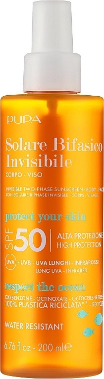 Двофазний сонцезахисний крем SPF 50 для обличчя та тіла - Pupa Two-Phase Sunscreen SPF 50 Body&Face — фото N1