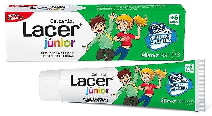 Зубний гель для дітей із фтором та кальцієм "М'ята" - Lacer Junior Gel Dental Mint — фото N1