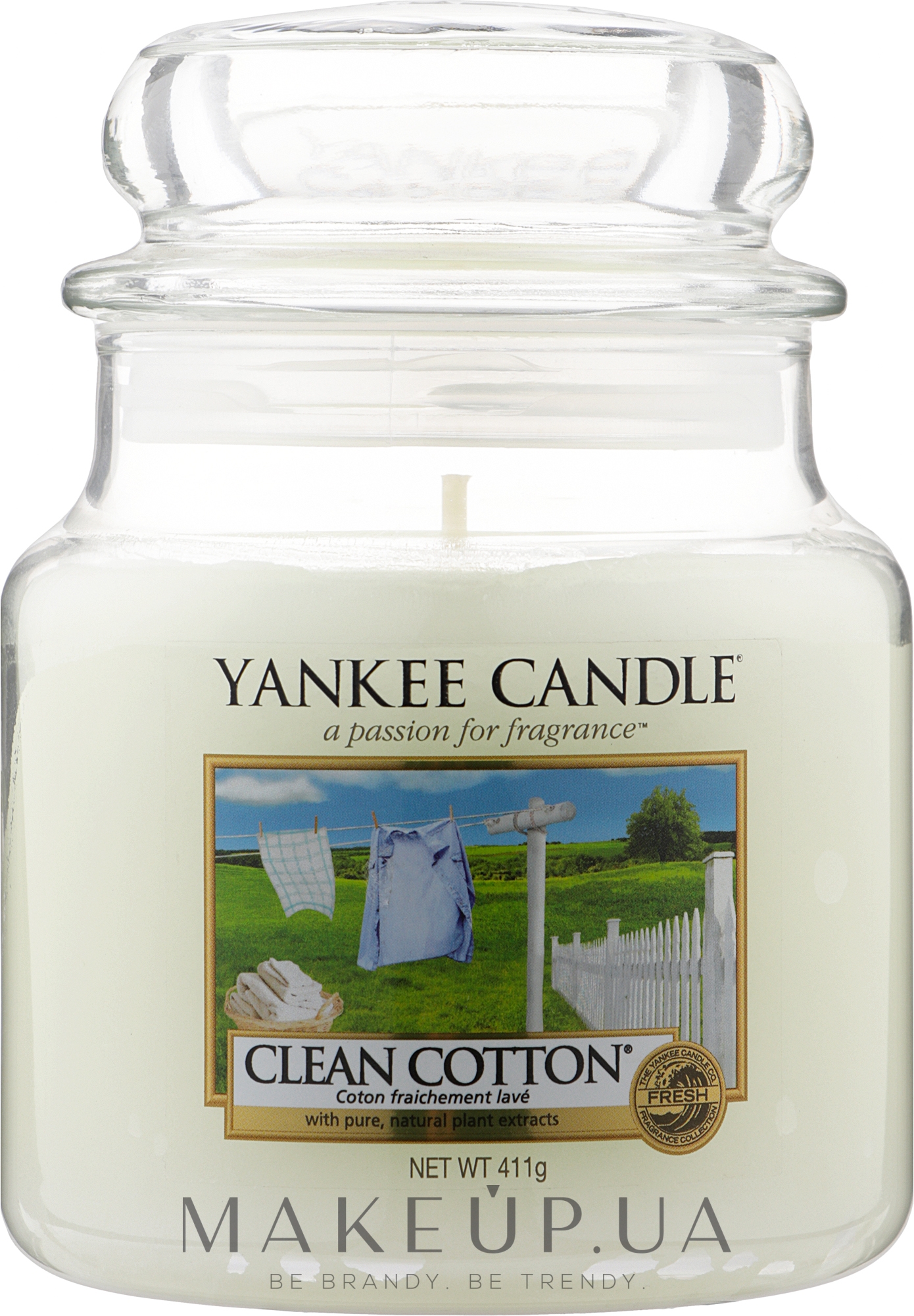 Свеча в стеклянной банке - Yankee Candle Clean Cotton — фото 411g