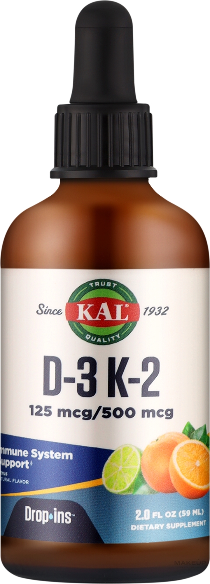 Жидкий витамин D3 и K2 - Kal D3 K2 Liquid DropIns 125 mcg — фото 59ml