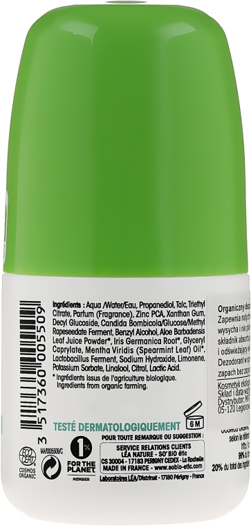 Дезодорант шариковый с бамбуковой пудрой - So’Bio Etic Deo Fresh Deodorant Mint All Skin Types — фото N2