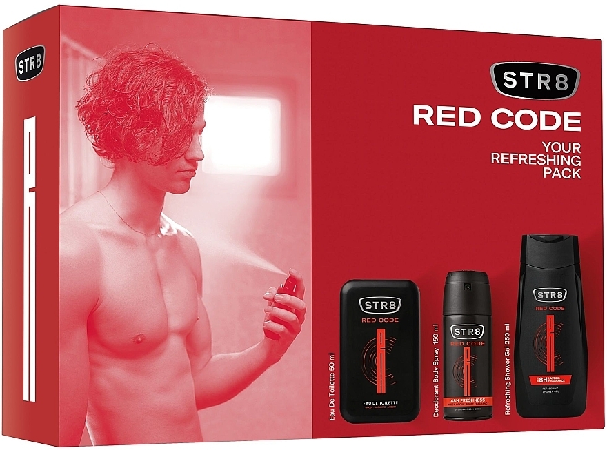 STR8 Red Code - Набор (edt/50ml + deo/150ml + sh/gel/250ml) — фото N1
