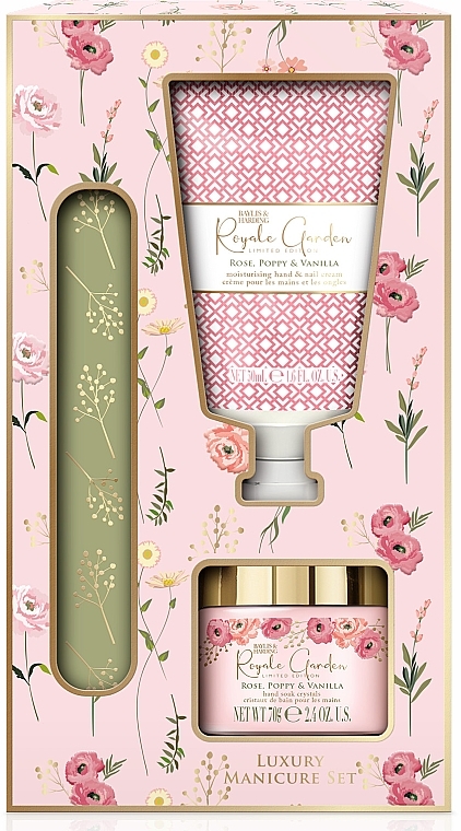 Набор - Baylis & Harding Royale Garden Rose, Poppy & Vanilla Luxury Manicure Gift Set (h/cr/50ml + h/salt/70g + n/file) — фото N1