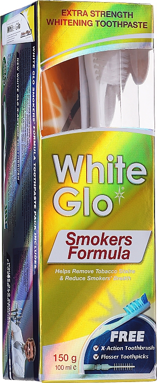 Набор - White Glo Smokers Formula (toothpaste/100ml + toothbrush + toothpicks) — фото N1