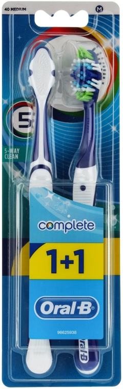 Набор зубных щеток "Комплекс Пятисторонняя чистка", 40 средняя, синяя+синяя - Oral-B Complete 5 Way Clean