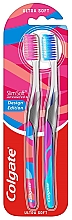 Духи, Парфюмерия, косметика Зубные щетки ультрамягкие, розовая + голубая - Colgate Slim Soft Ultra Soft Design Edition