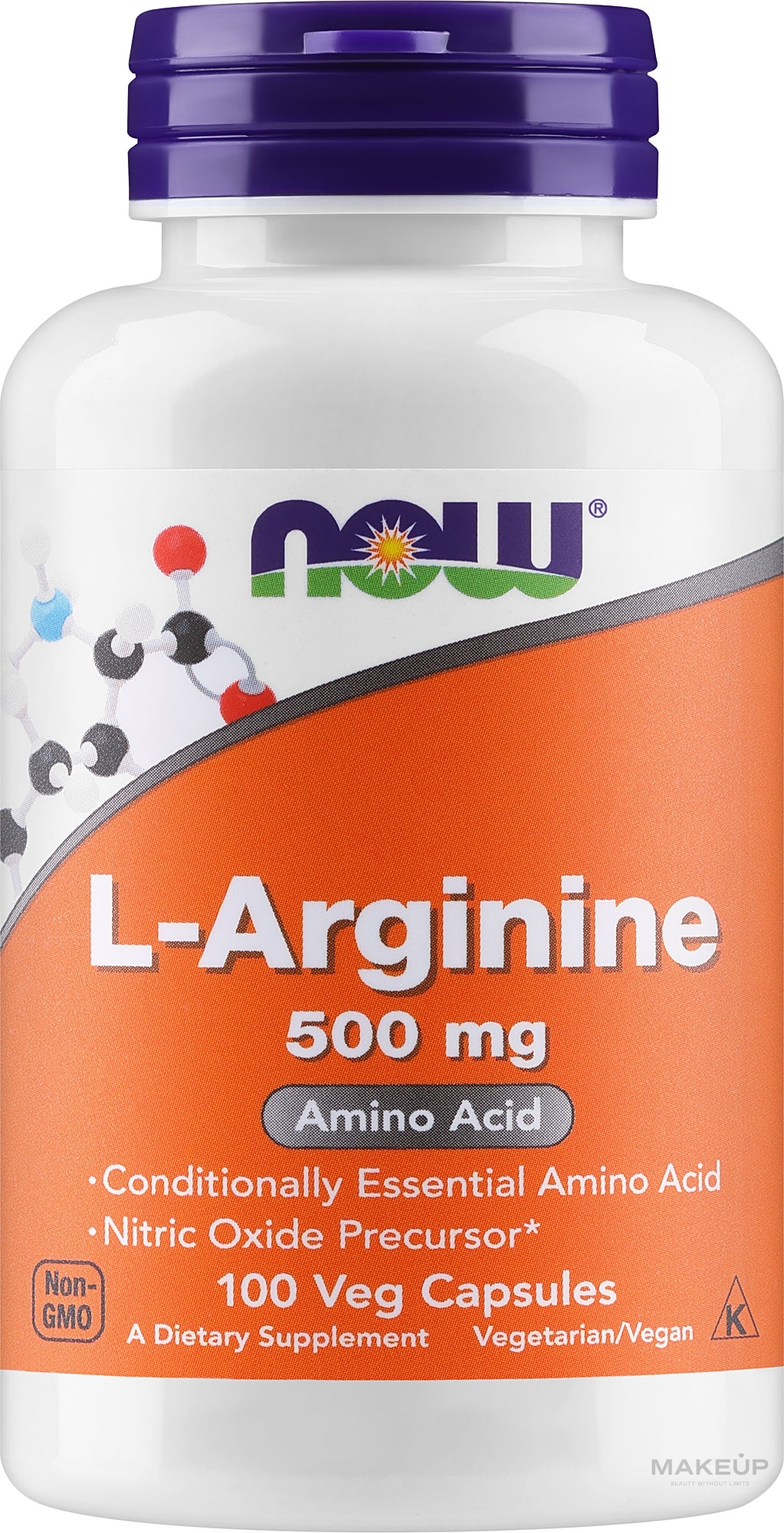 Амінокислота "L-аргінін", 500 мг - Now Foods L-Arginine Veg Capsules — фото 100шт