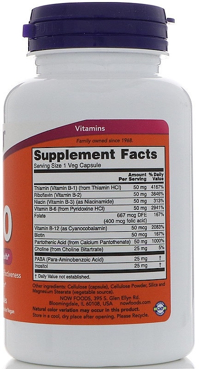 Витамины В-50 в капсулах - Now Foods Vitamin B-50 Capsules — фото N3