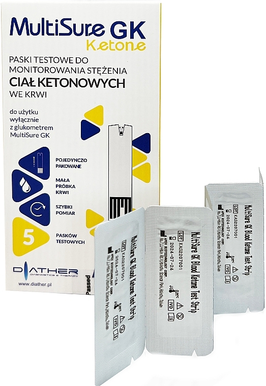 Тест-полоски для определения уровня кетонов в крови, 5 шт. - Diather Diagnostics & Therapy MultiSure GK Ketone — фото N2