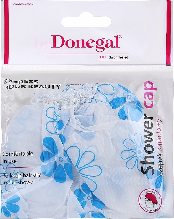 Шапочка для душу, 9298, біло-блакитні квіти - Donegal Shower Cap — фото N1