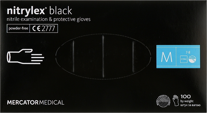 Перчатки нитриловые, смотровые, черные, размер М - Mercator Medical Nitrylex Black — фото N1