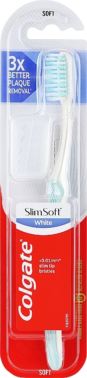 Зубная щетка, мягкая, бирюзовая 2 - Colgate Slim Soft White 0.01 mm — фото N1