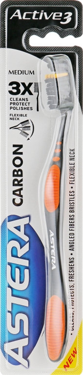 Зубная щетка "Carbon", оранжево-черная - Astera Active 3x Cleans Protect Polisher Medium — фото N1