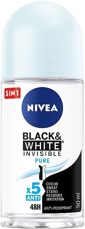 Антиперспірант кульковий "Чорне та біле. Невидимий" - NIVEA Black & White Invisible Pure — фото N1