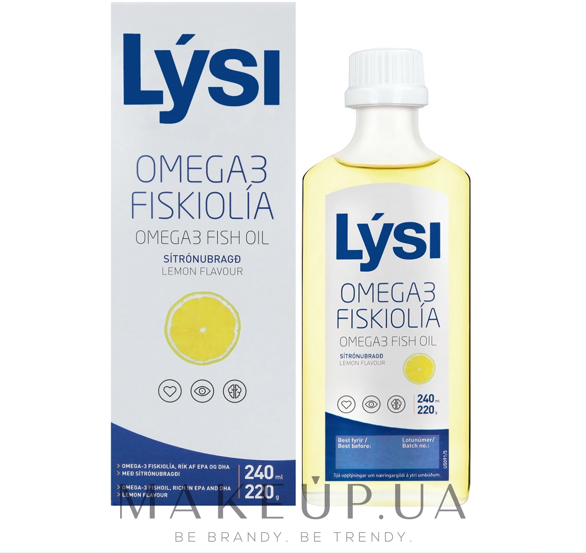 Омега-3 EPA и DHA рыбий жир в жидкости со вкусом лимона - Lysi Omega-3 Fish Oil Lemon Flavor (стеклянная бутылка) — фото 240ml
