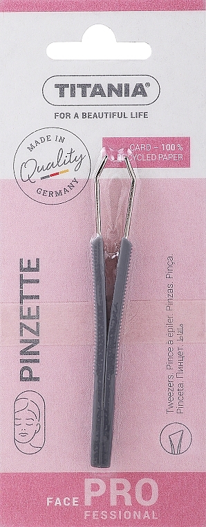 Пінцет прямий, з пластиковими ручками, 8,5 см, 1061/б, сірий - Titania — фото N1