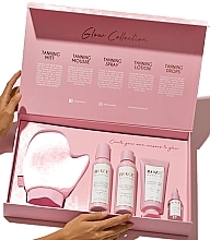 Подарочный набор для автозагара - Roze Avenue Glow Collection Tanning Box (spray/150m l+ lot/200ml + mousse/200ml + drops/30ml + glove/1 piece) — фото N2