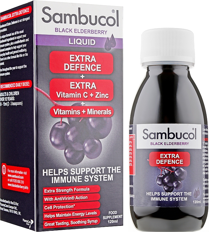 Сироп для иммунитета "Черная бузина + Витамины + Минералы" - Sambucol Extra Defence  — фото N2