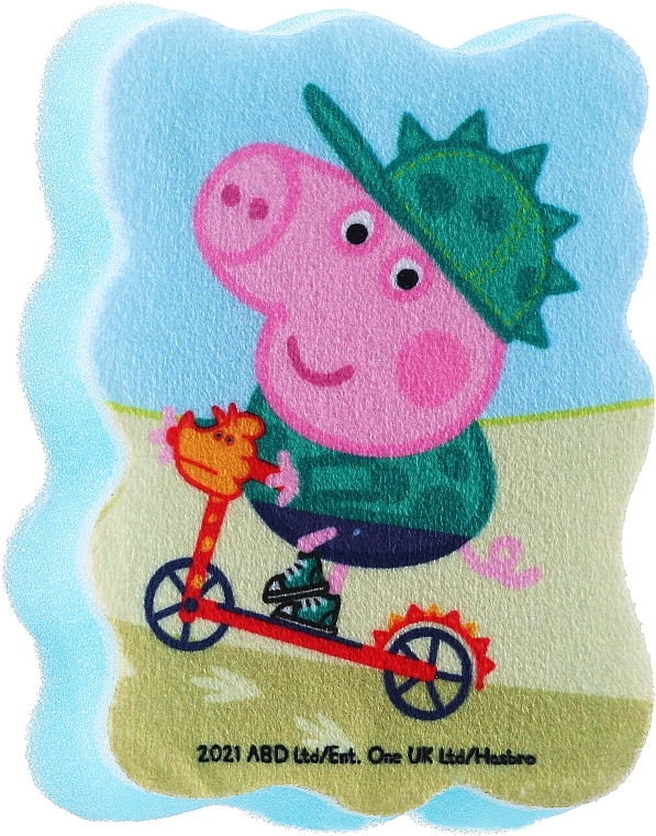 Мочалка банная детская "Свинка Пеппа", Джордж на велосипеде, голубая - Suavipiel Peppa Pig Bath Sponge — фото N1