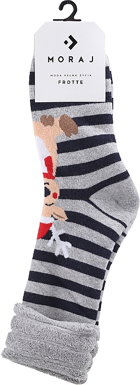 Хлопковые рождественские носки, CSL450-039, серые с оленем - Moraj — фото N1