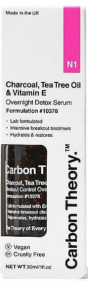 Ночная детокс-сыворотка с маслом чайного дерева и витамином Е - Carbon Theory Overnight Detox Serum Charcoal Tea Tree Oil & Vit E — фото N1