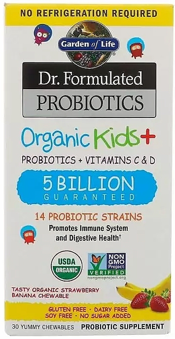 Пищевая добавка для детей "Пробиотики + витамины C и D", клубника и банан - Garden of Life Probiotics + Vitamins C & D — фото N1