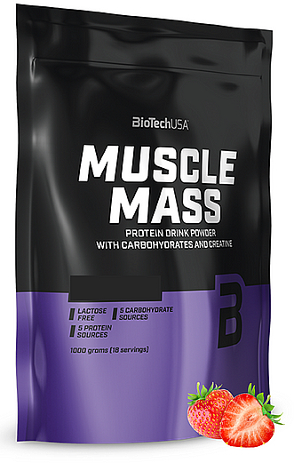 Протеїновий коктейль зі смаком полуниці                  - BioTechUSA Muscle Mass Drink Powder — фото N1